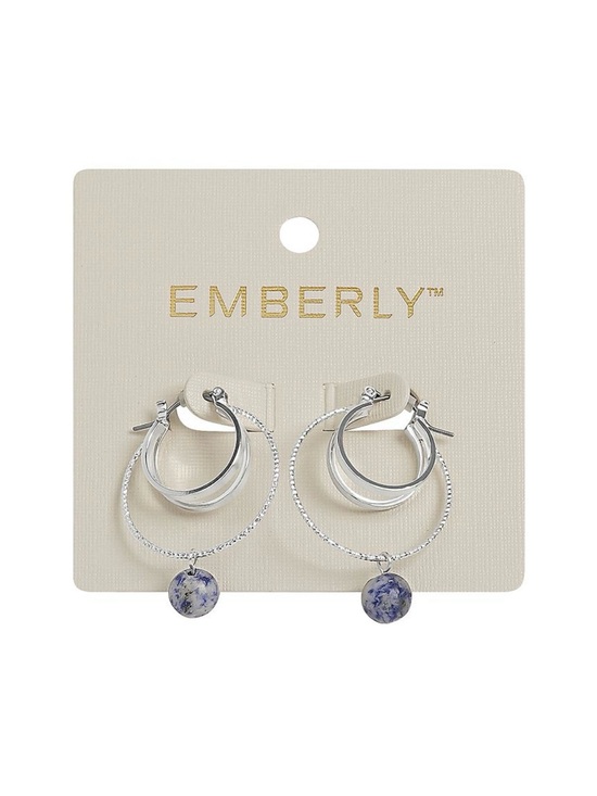 Kohl's Jewelry - Silver Multi-Hoop Earrings with Blue Stone Drops